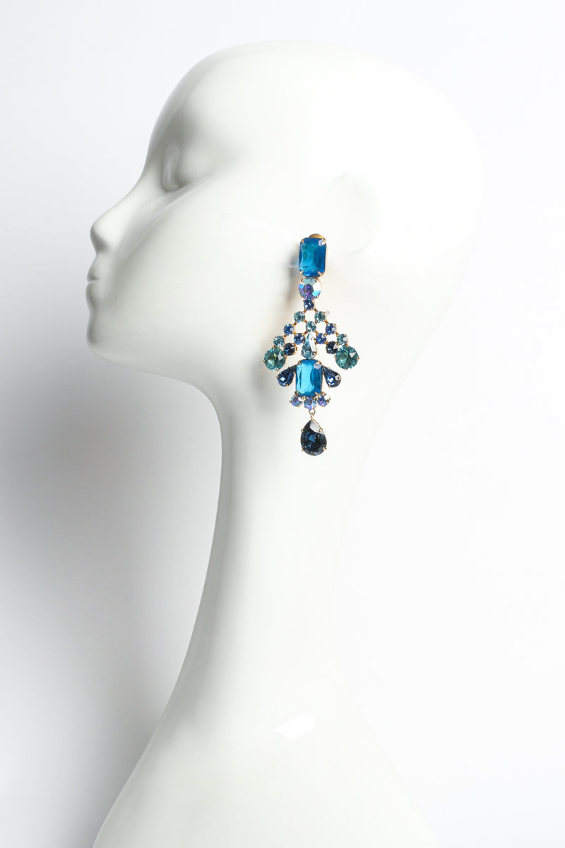 Vintage Schreiner Crystal Chandelier Earrings mannequin front @ Recess LA