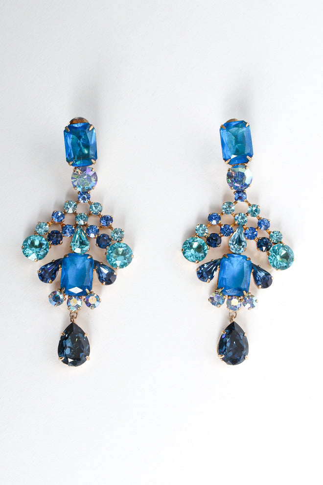 Vintage Schreiner Crystal Chandelier Earrings flat front @ Recess LA