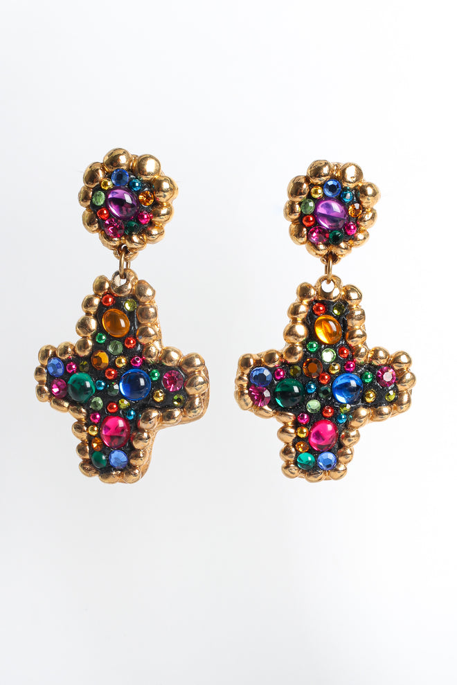 Vintage Jacky De G Rainbow Cross Drop Earrings front hang @ Recess Los Angeles