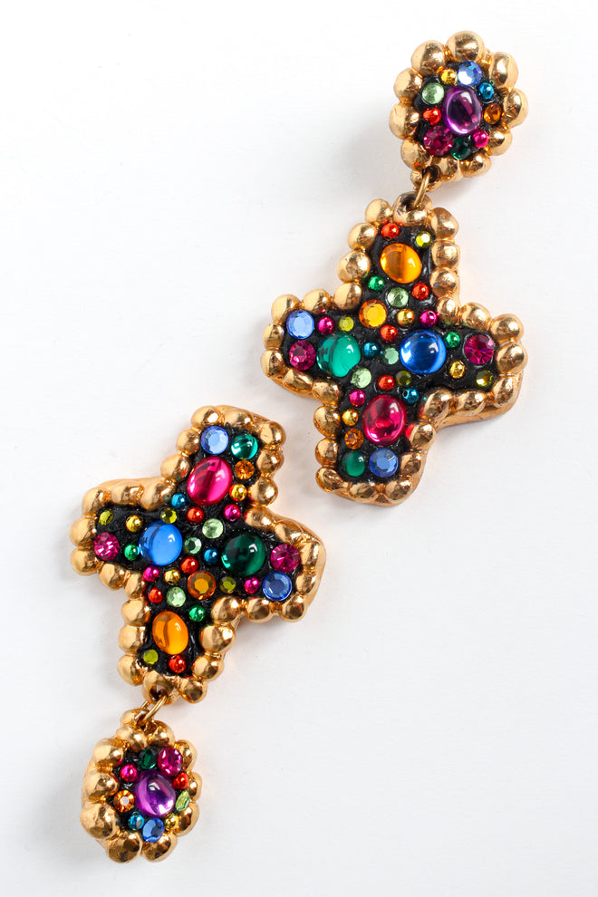 Vintage Jacky De G Rainbow Cross Drop Earrings diagonal front @ Recess Los Angeles
