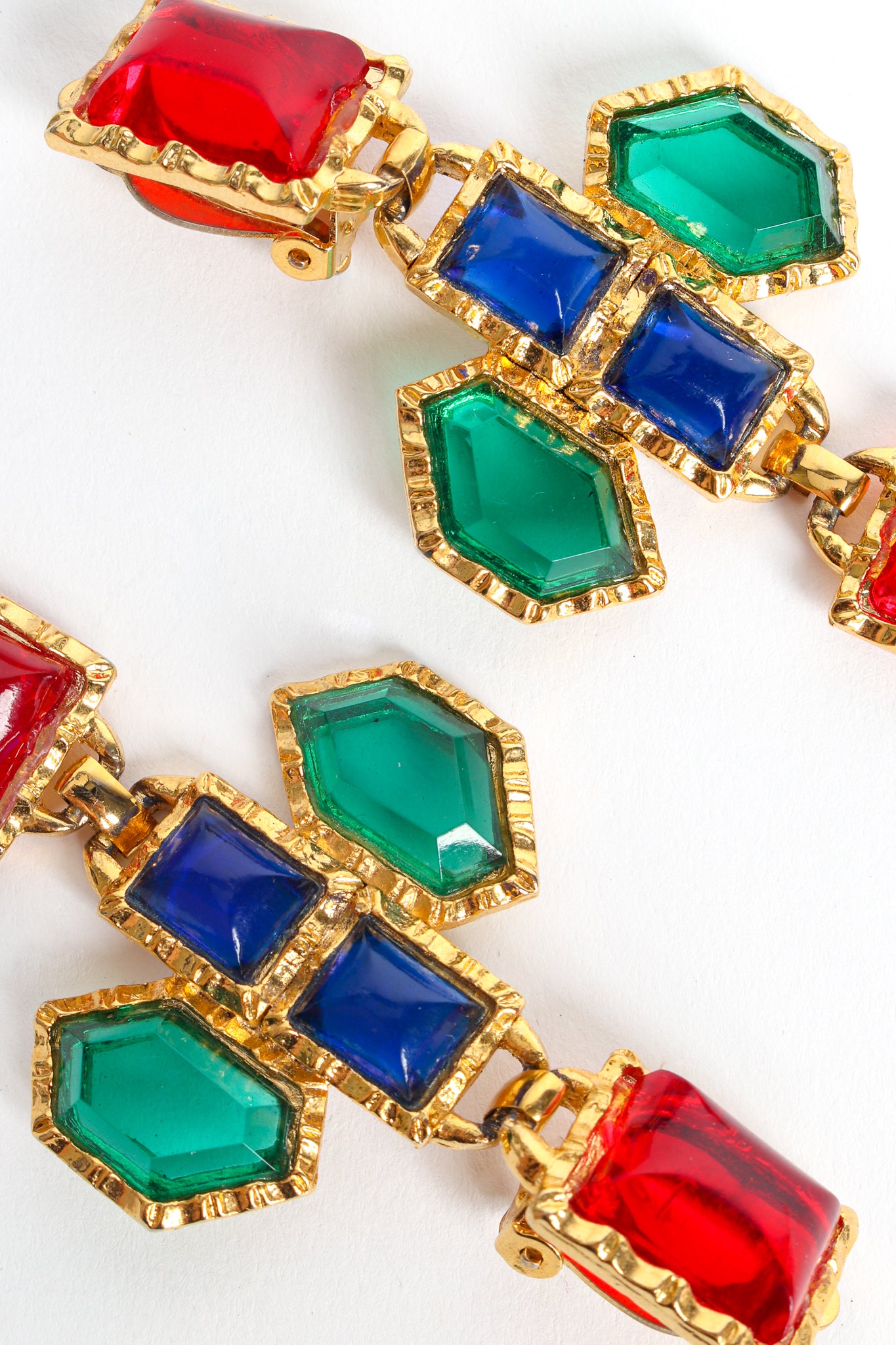 Vintage Yves Saint Laurent Geo Jeweled Cross Dangle Earrings close up @ Recess LA