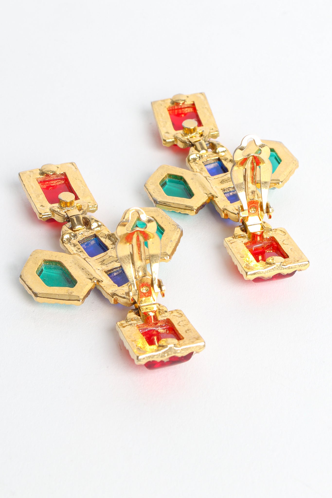 Vintage Yves Saint Laurent Geo Jeweled Cross Dangle Earrings open back @ Recess LA