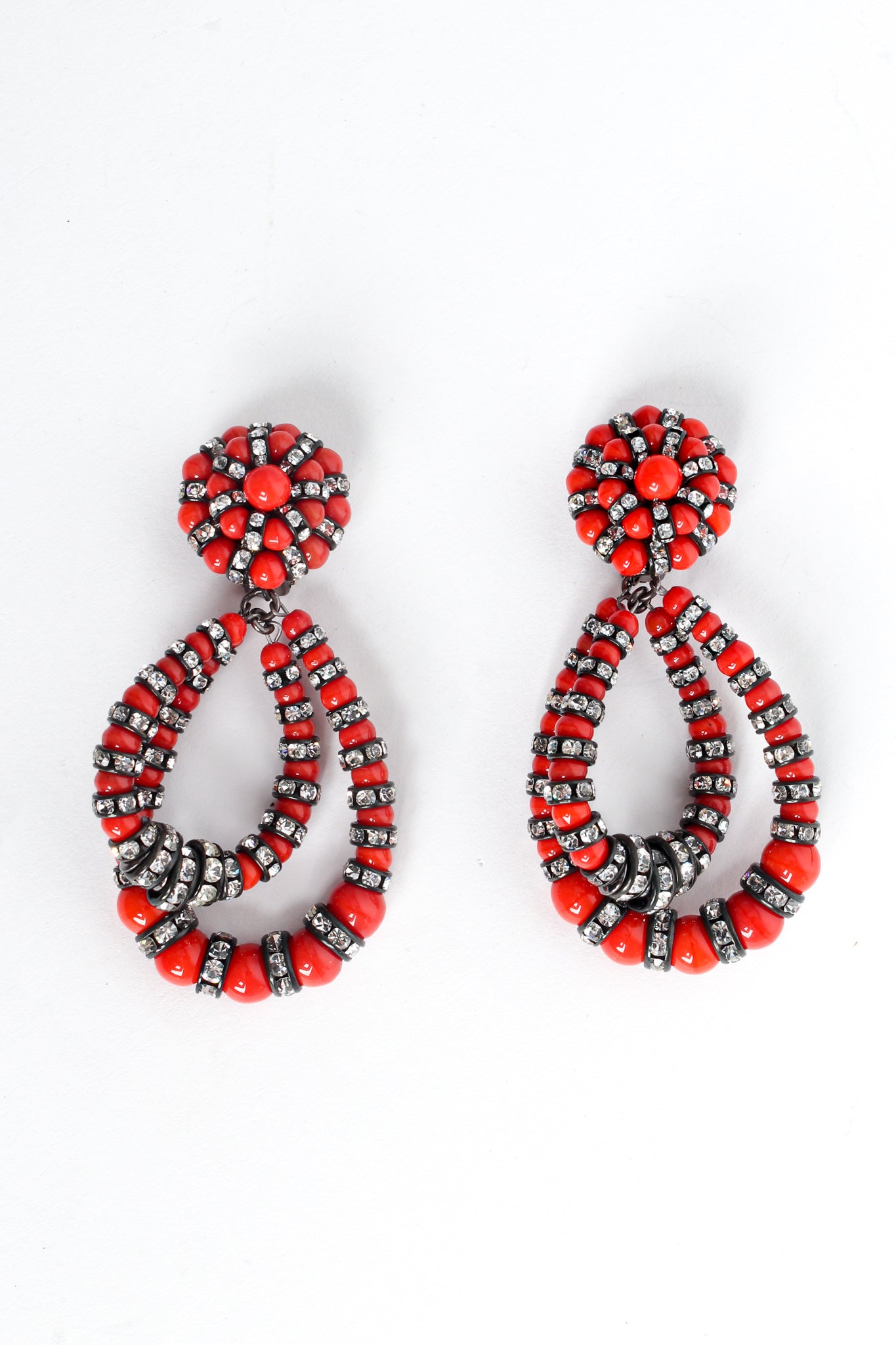 Vintage Francoise Montague Rhinestone Bead Double Hoop Earrings front flat @ Recess LA