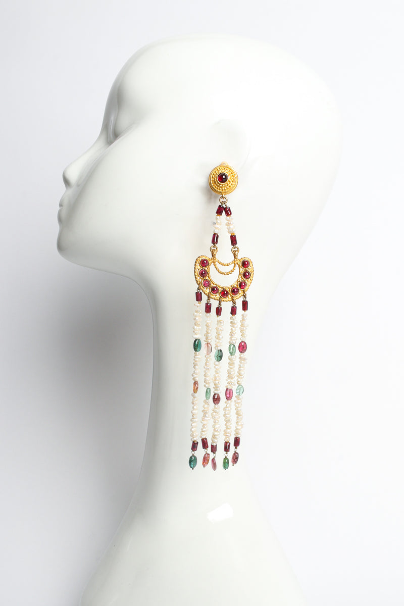 Vintage Deanna Hamro Glass Bead Pearl Chandelier Earrings on mannequin @ Recess LA