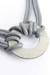 Unique grey leather knotted loop belt close up of backside of ring @recessla