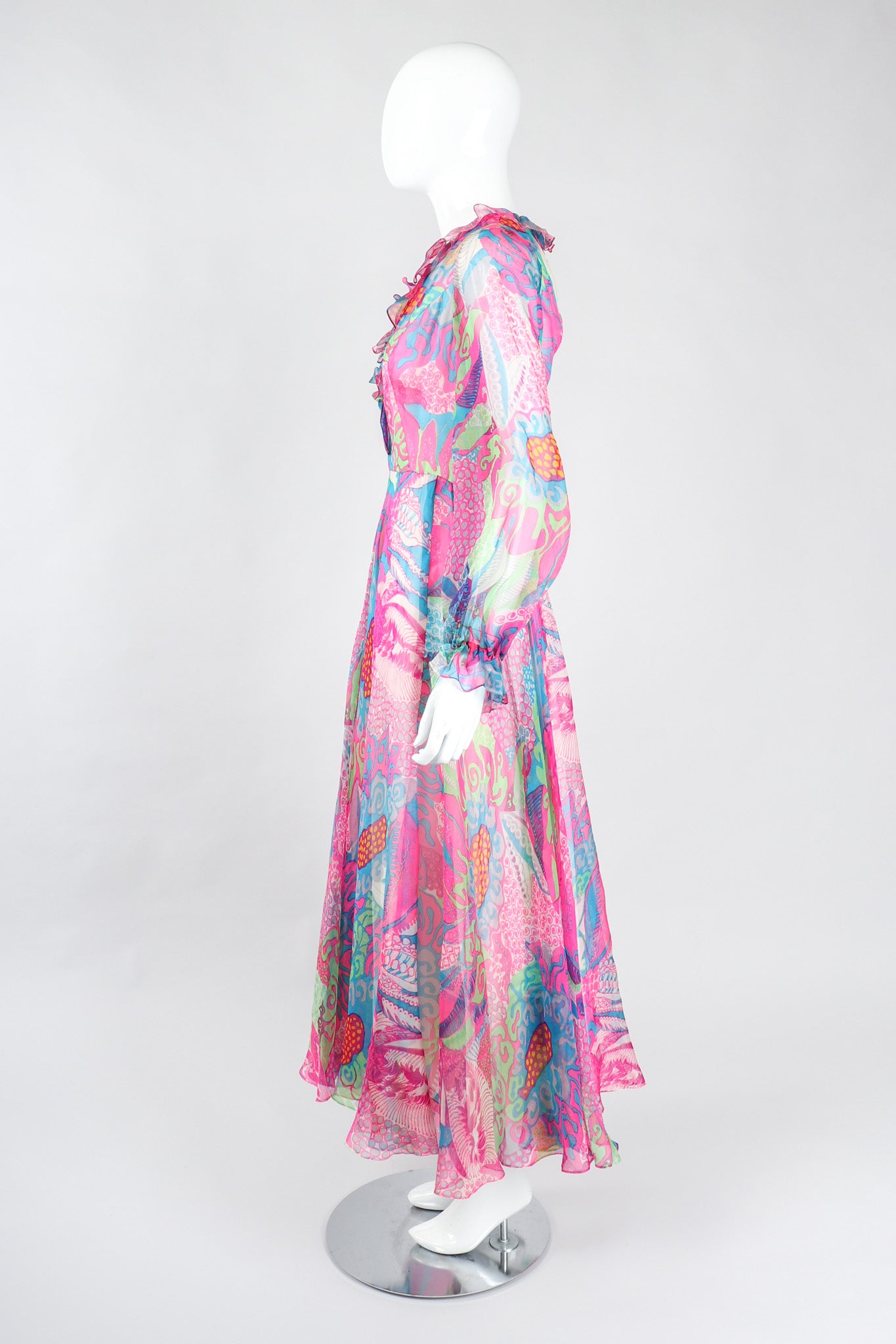 Recess Los Angeles Vintage Nat Kaplan I.Magnin Sheer Psychedelic Neon Mod Floral Dress