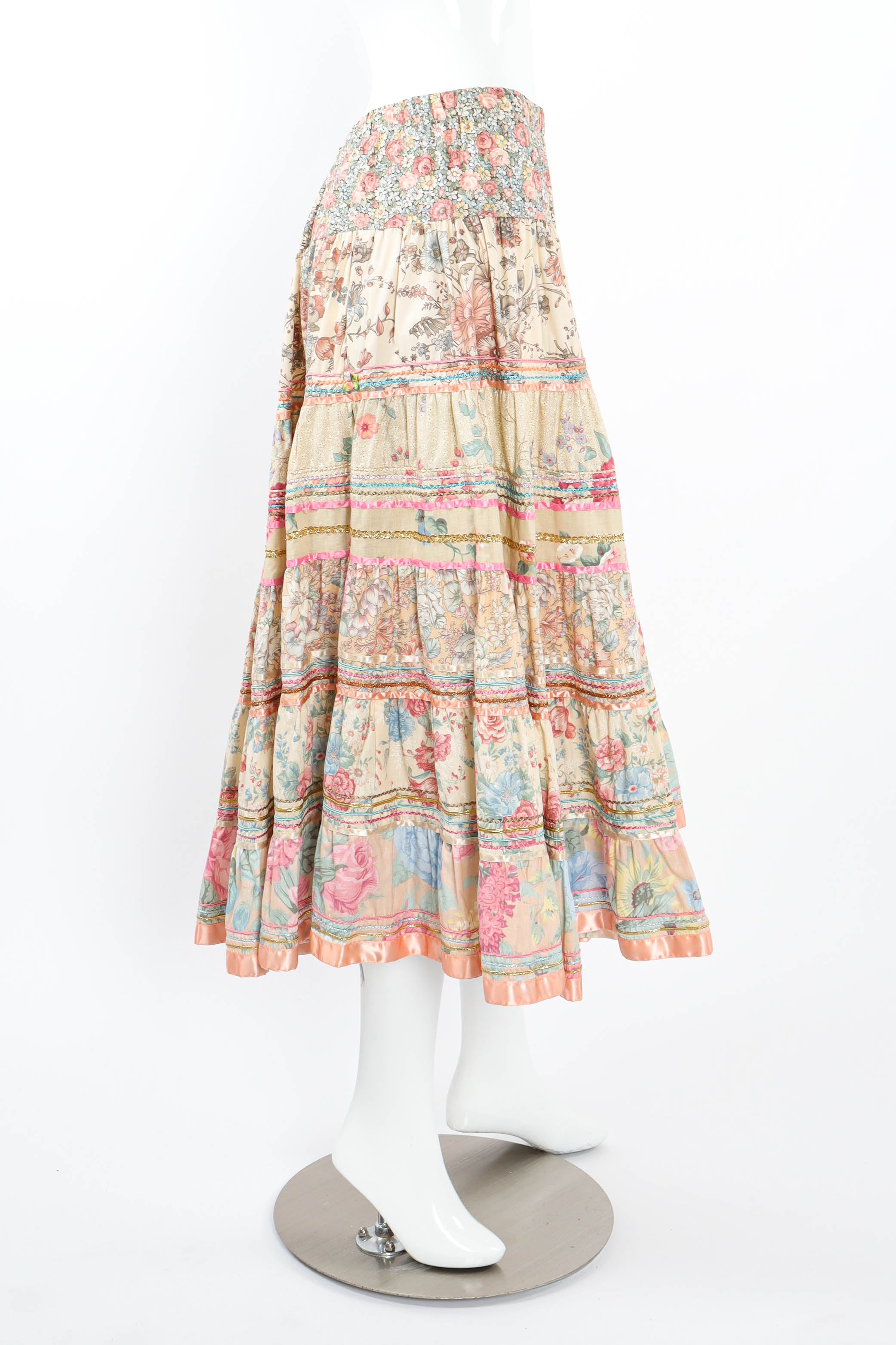 Vintage Intern Paris Ribbon Floral Circle Skirt on mannequin side @ Recess LA
