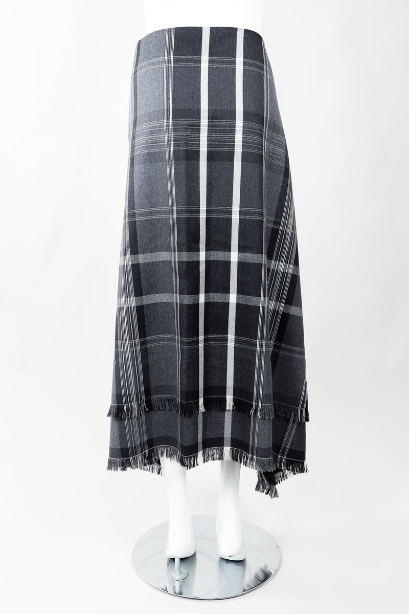 Vintage Isaac Mizrahi Punk Plaid Flannel Wrap Skirt back on Mannequin at Recess