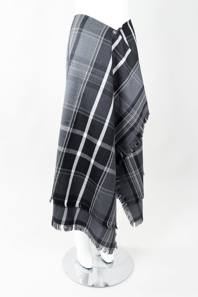 Vintage Isaac Mizrahi Punk Plaid Flannel Wrap Skirt angled on Mannequin at Recess