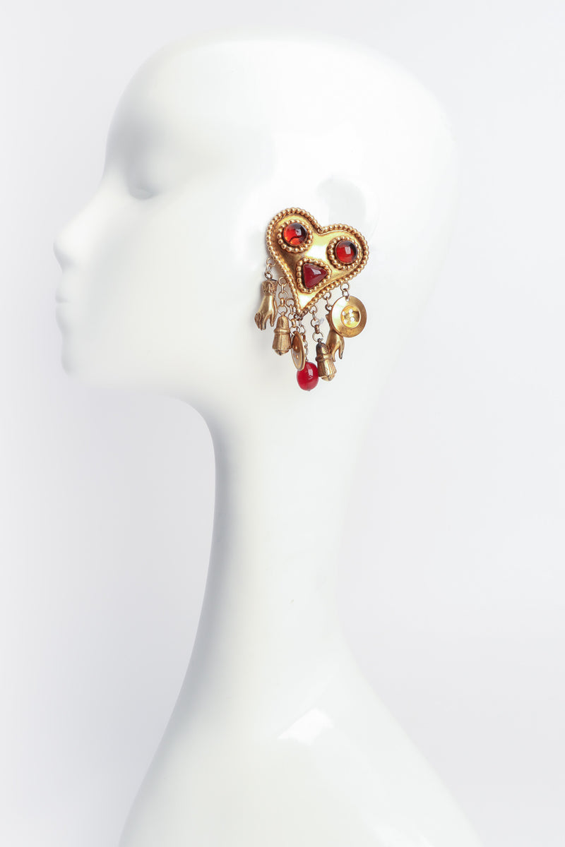 Vintage Isabel Canovas Statement Heart Pendent Charm Earrings on mannequin at Recess Los Angeles