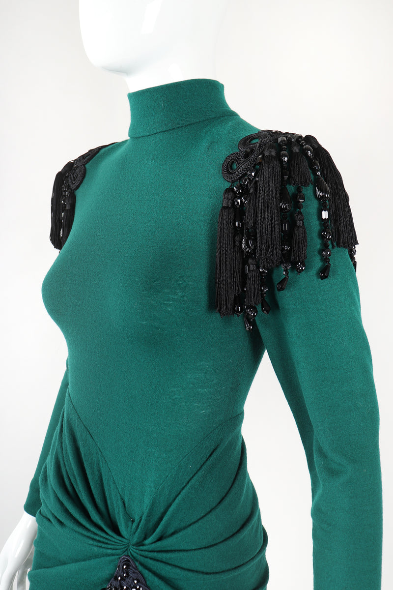 Recess Designer Consignment Vintage Isabel Allard Matador Fringe Epaulette Sweater Knit Dress Los Angeles Resale