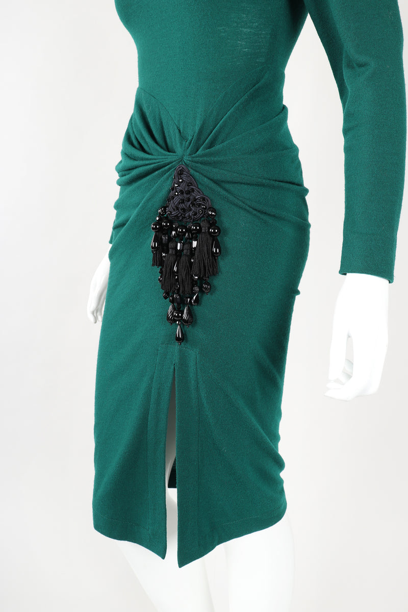 Recess Designer Consignment Vintage Isabel Allard Matador Fringe Epaulette Sweater Knit Dress Los Angeles Resale