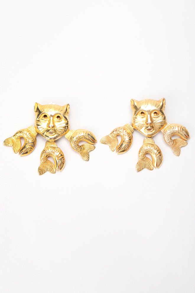 Recess Designer Consignment Vintage Isabel Canovas Catfish Mask Chandelier Earrings
