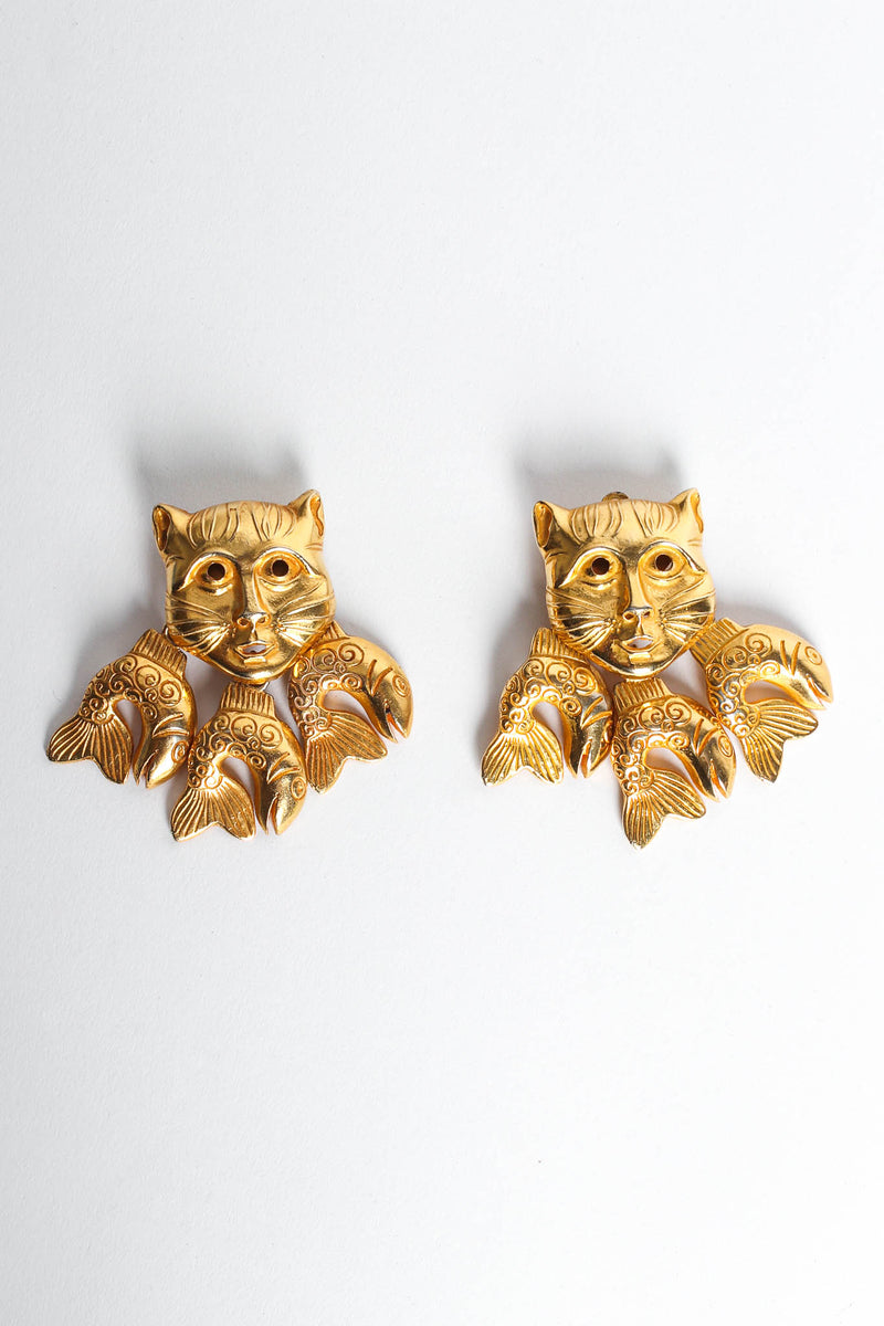 Vintage Isabel Canovas Triple Cat Fish Earrings pair flat lay @ Recess Los Angeles