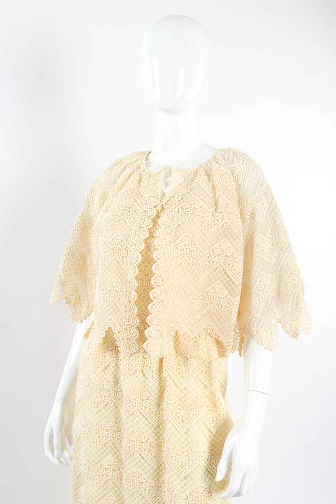 Vintage Michael Novarese Guipure Lace Dress & Jacket Set on Mannequin front crop at Recess Los Angeles