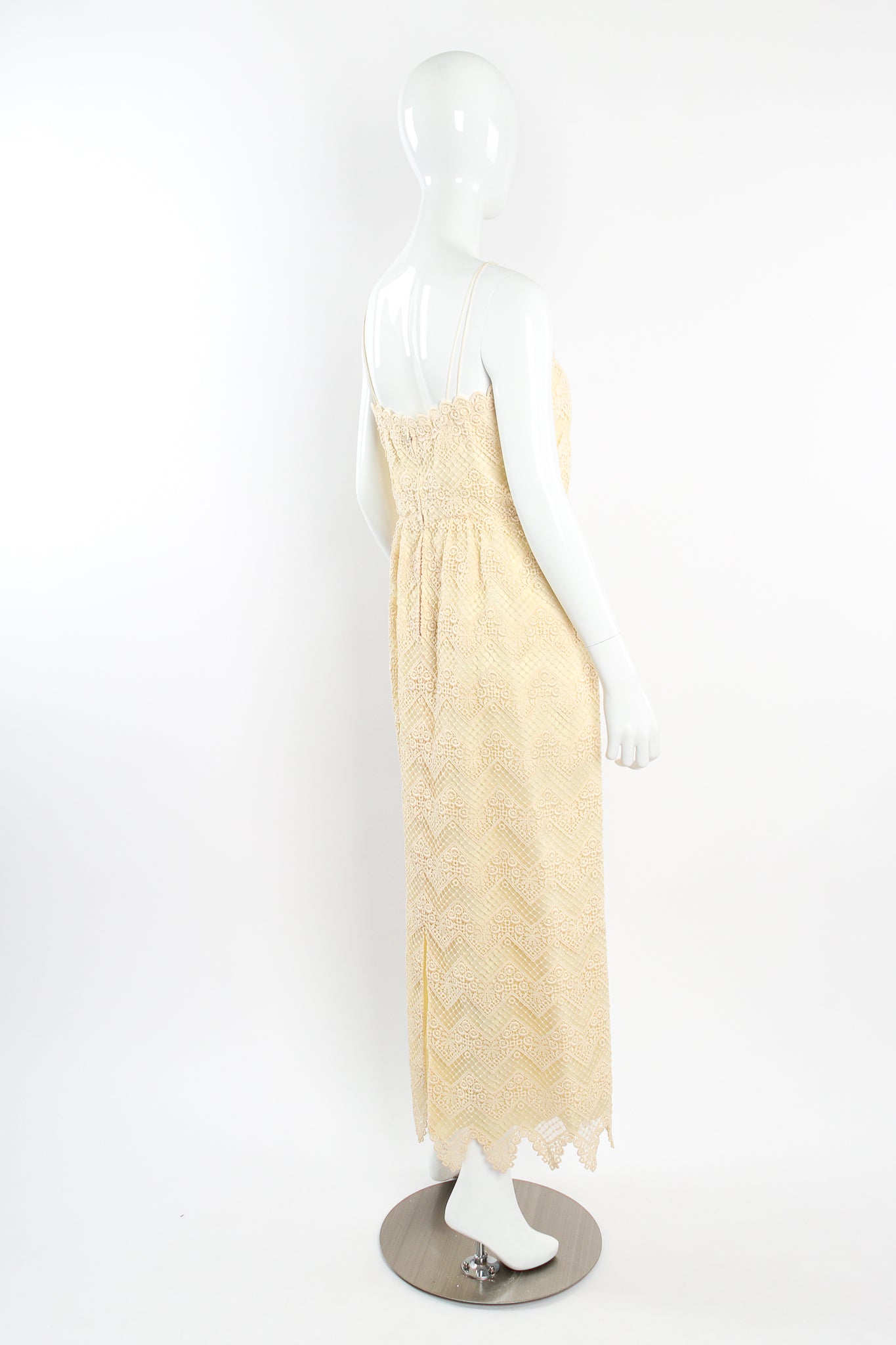 Vintage Michael Novarese Guipure Lace Dress Set on Mannequin back angle at Recess Los Angeles