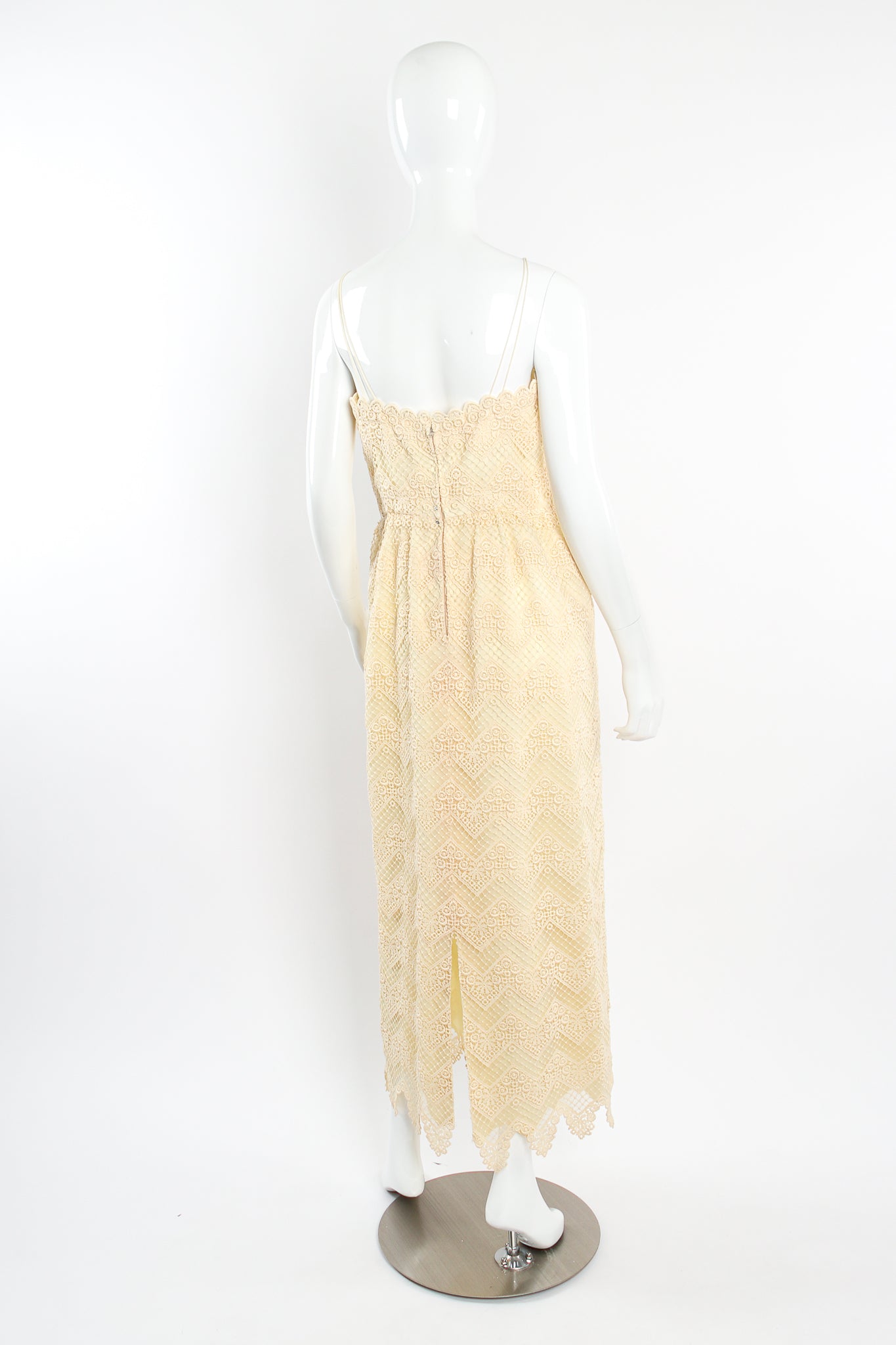 Vintage Michael Novarese Guipure Lace Dress Set on Mannequin back at Recess Los Angeles