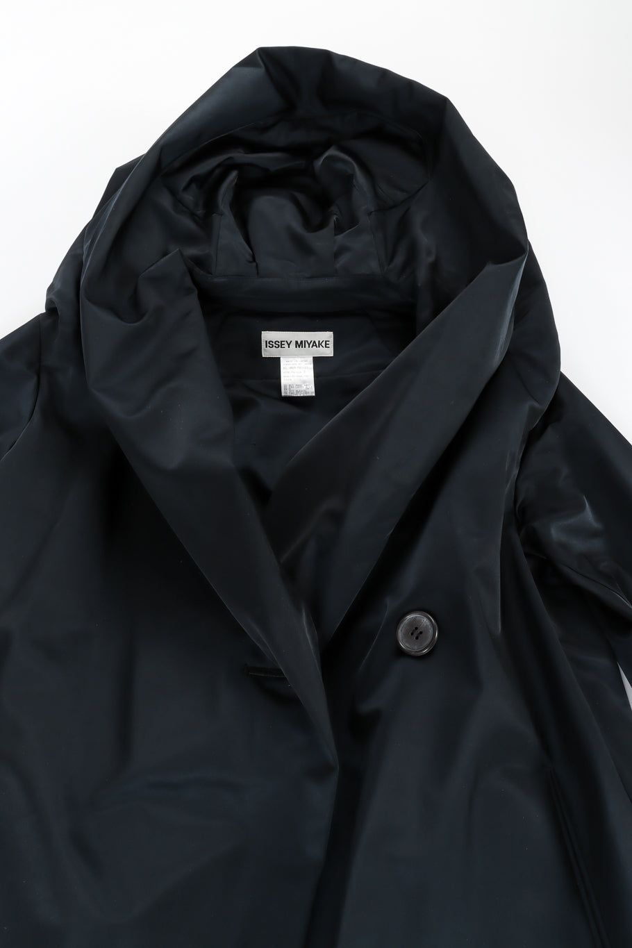 Vintage Issey Miyake Hooded Satin Overcoat coat top close @ Recess LA