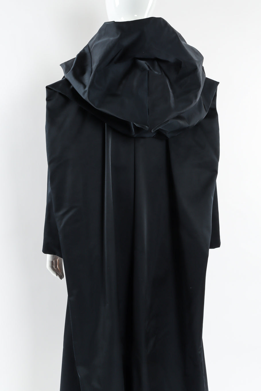 Vintage Issey Miyake Hooded Satin Overcoat mannequin close back @ Recess LA