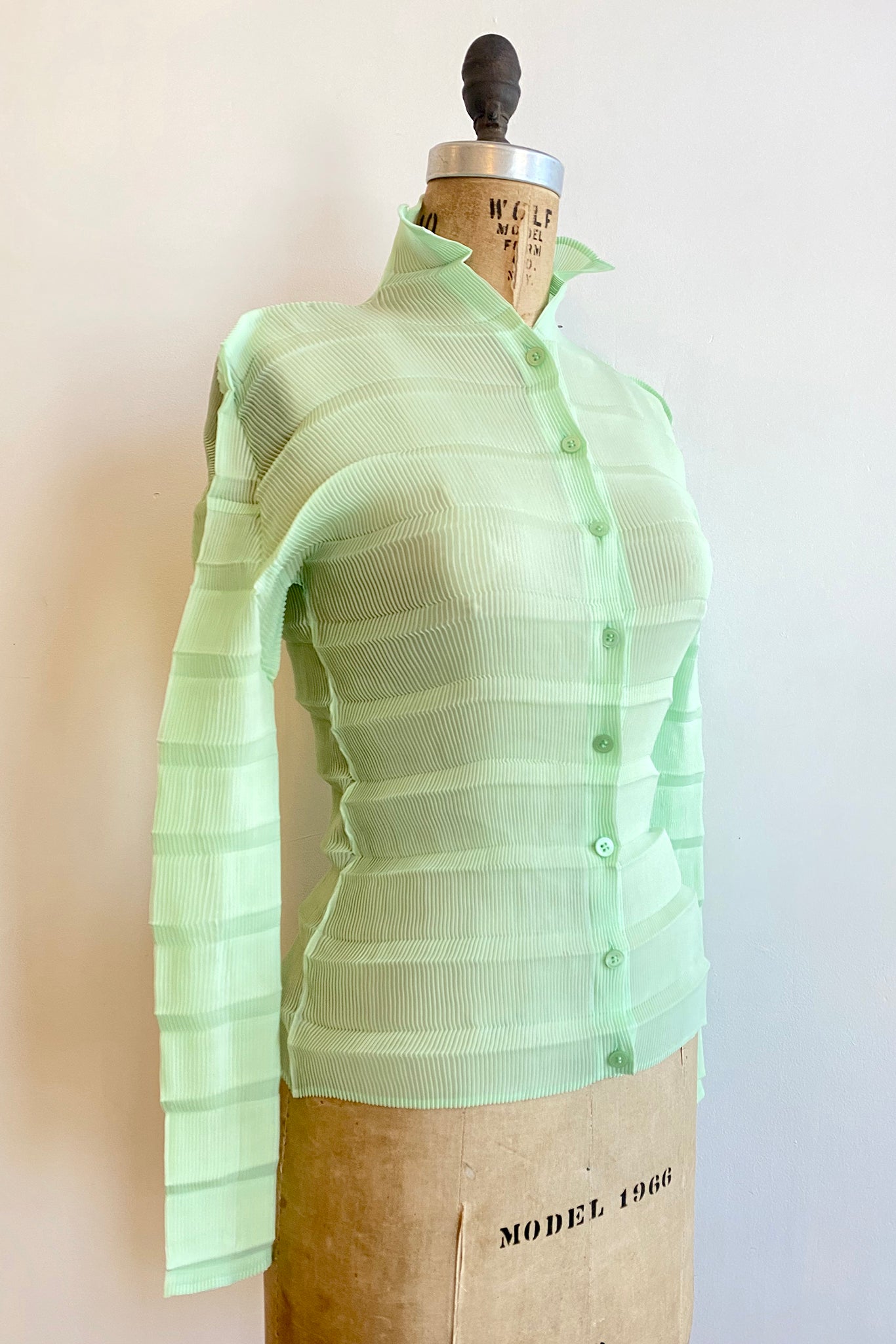 Vintage Issey Miyake Horizontal Pleated Blouse on Mannequin angle at Recess Los Angeles