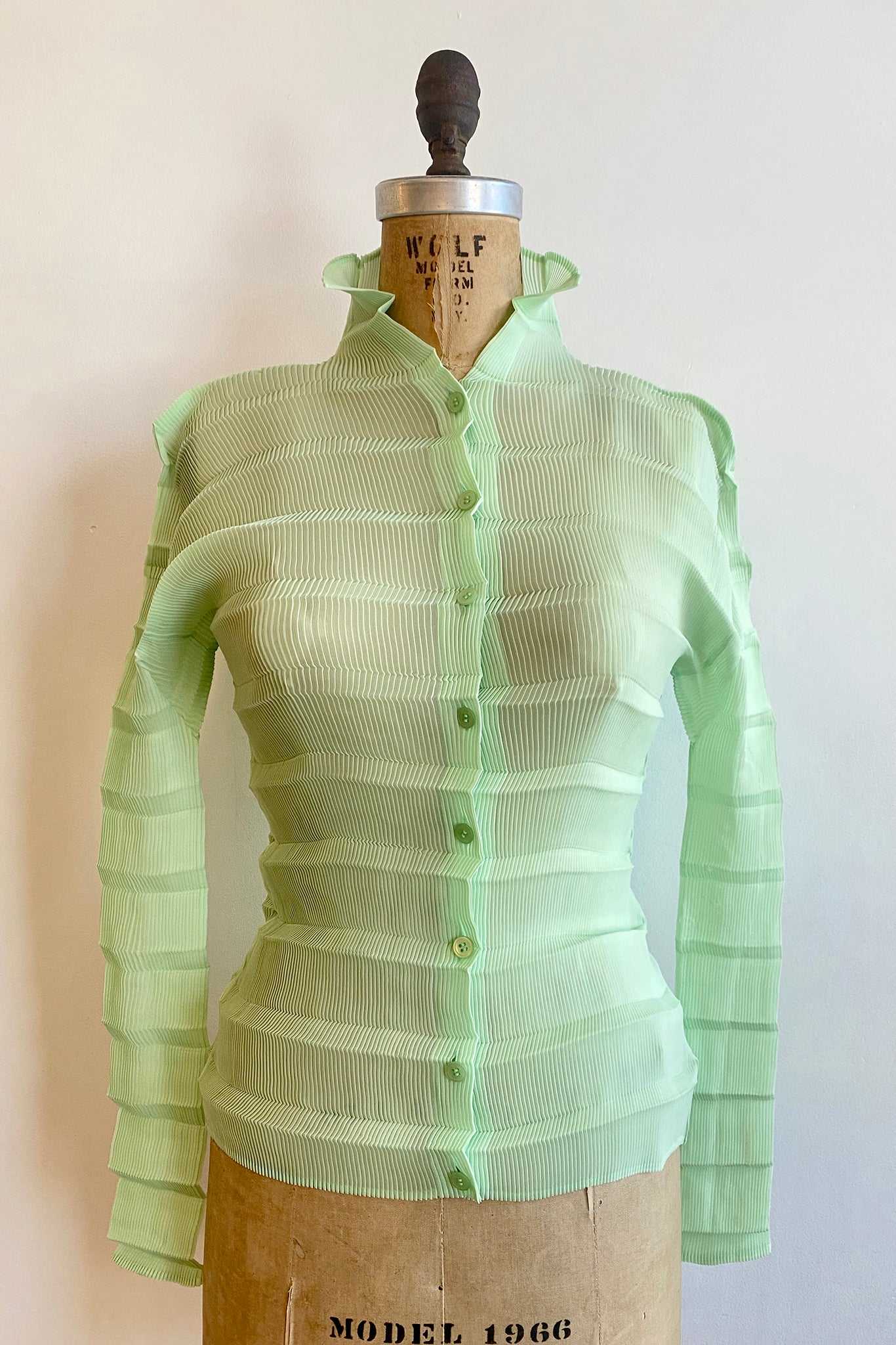 Vintage Issey Miyake Horizontal Pleated Blouse on Mannequin front at Recess Los Angeles