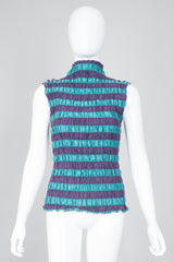 Issey Miyake Shirred Pleated Stripe Sleeveless Top