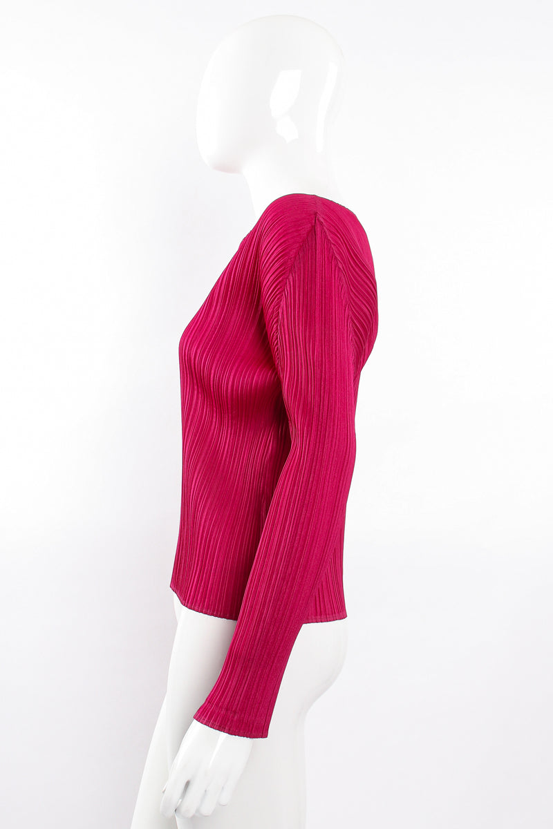 Vintage Issey Miyake Pleats Please Raspberry Pleated Scoopneck Top on Mannequin side at Recess LA