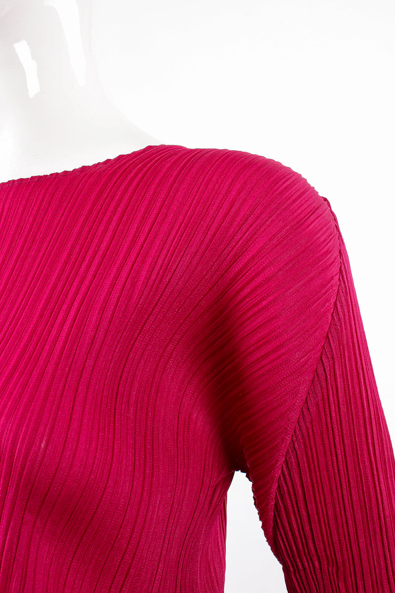 Vintage Issey Miyake Pleats Please Raspberry Pleated Scoopneck Top on Mannequin shoulder at Recess