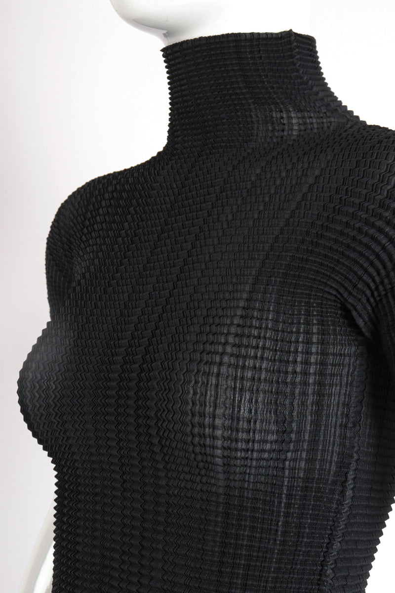 Vintage Issey Miyake Short Sleeve Pleated Turtleneck Top on Mannequin crop at Recess Los Angeles