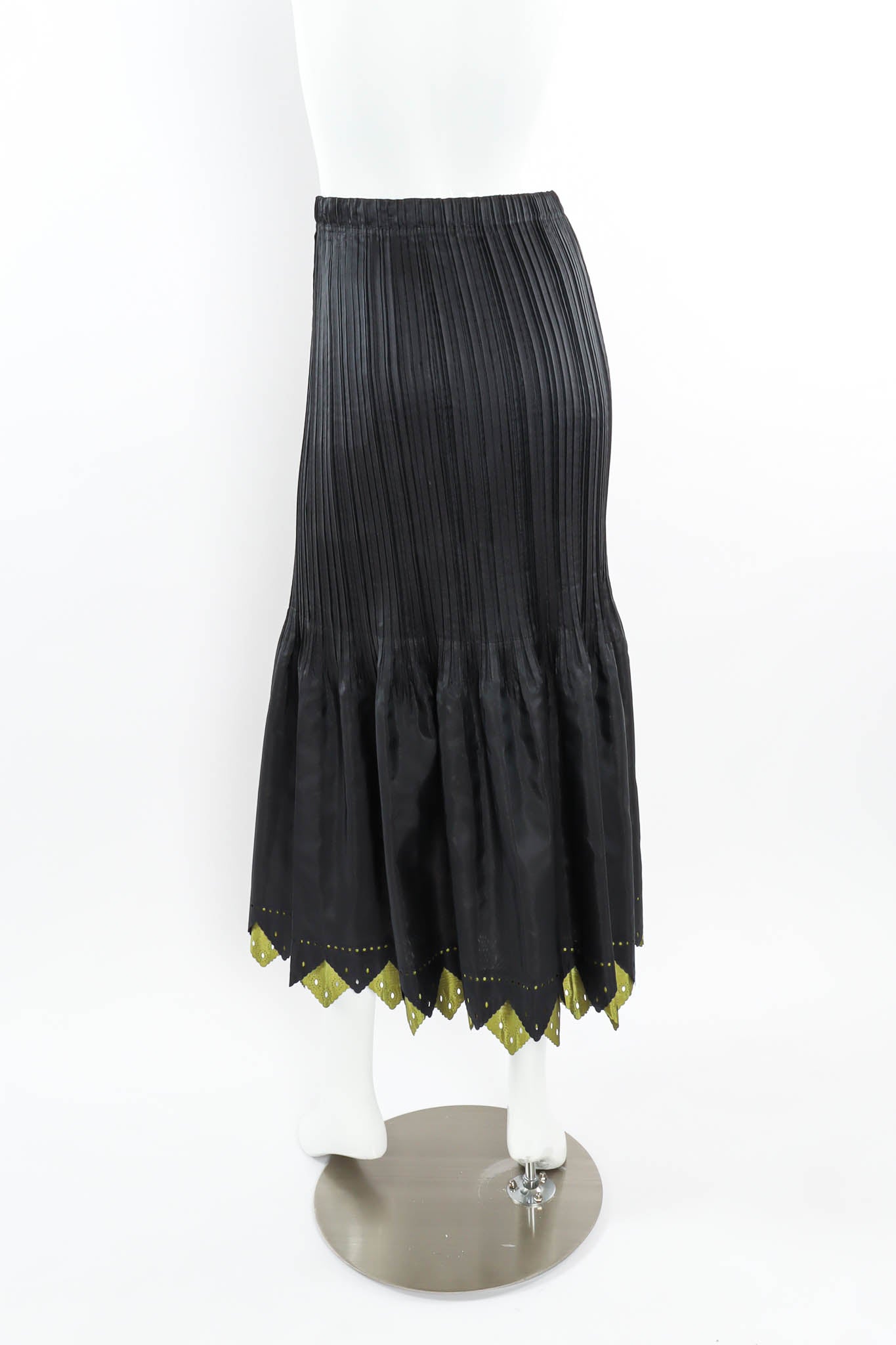 Vintage Issey Miyake Pleated Eyelet A-Line Skirt mannequin back @ Recess Los Angeles