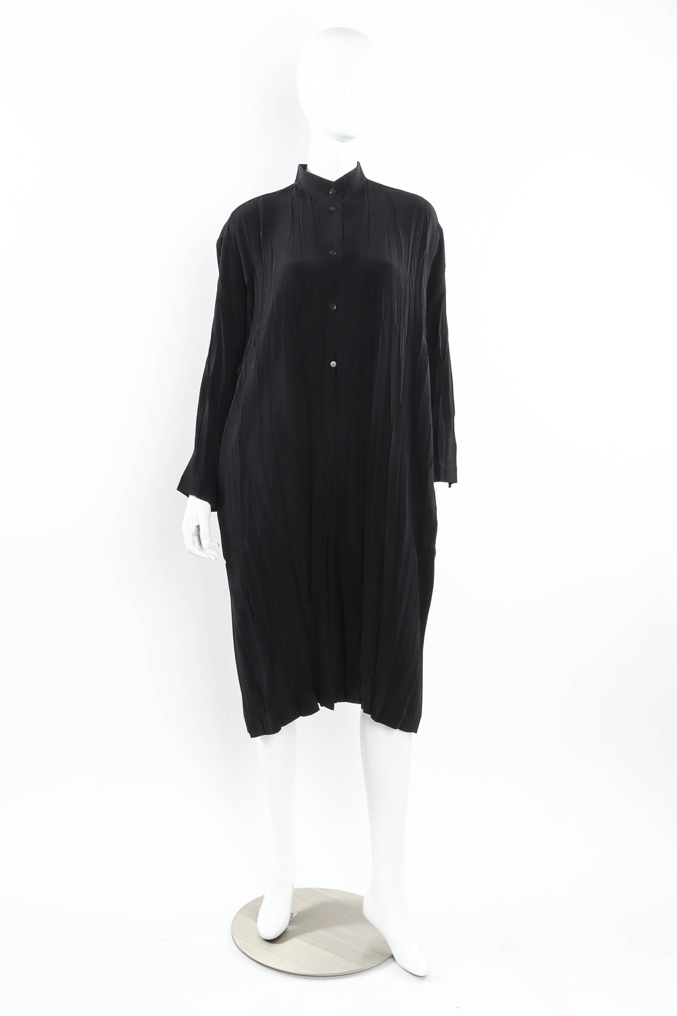 Vintage Issey Miyake Crinkle Pleat Tunic Suit Dress mannequin front no tie @ Recess Los Angeles