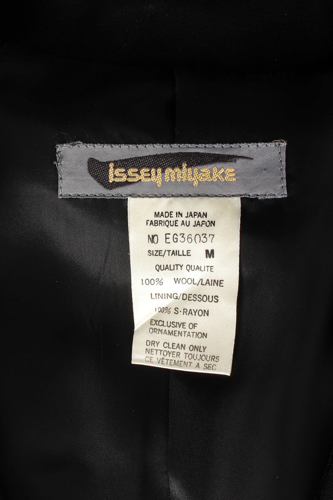 Vintage Issey Miyake Love Button Wool Jacket label @ Recess LA