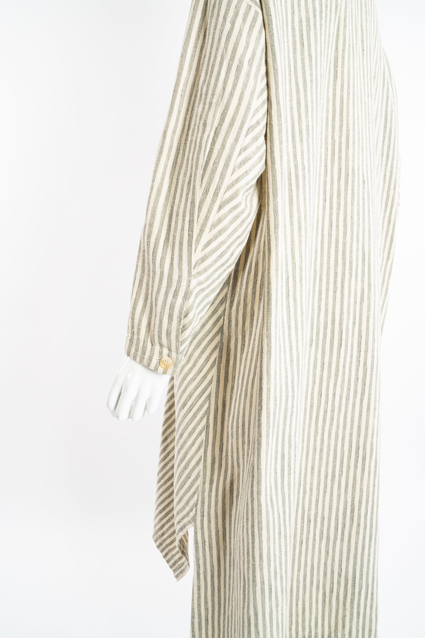 Vintage Issey Miyake Cotton Striped Duster Jacket on Mannequin sleeve detail at Recess Los Angeles