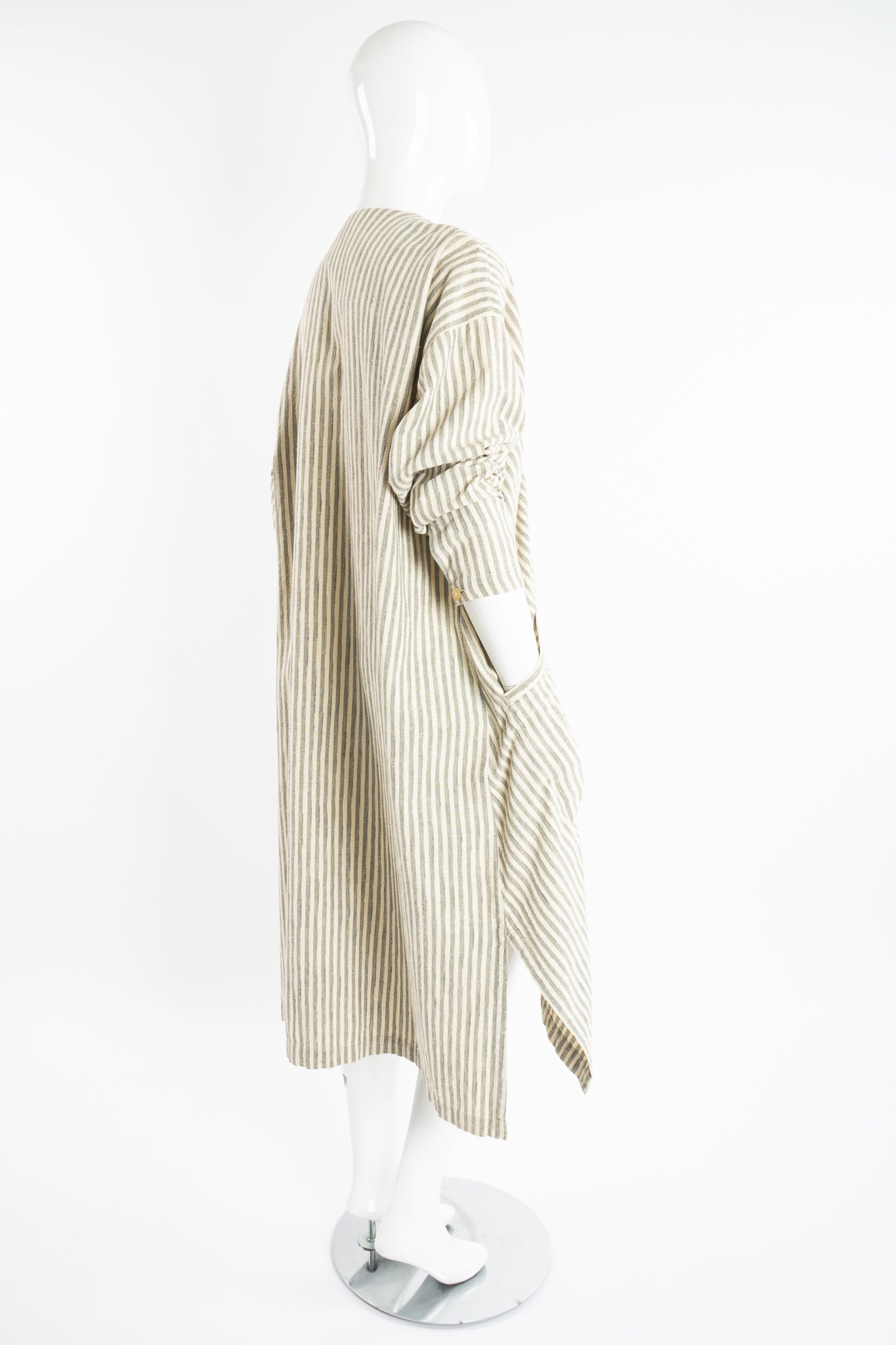 Vintage Issey Miyake Cotton Striped Duster Jacket on Mannequin back angle at Recess Los Angeles