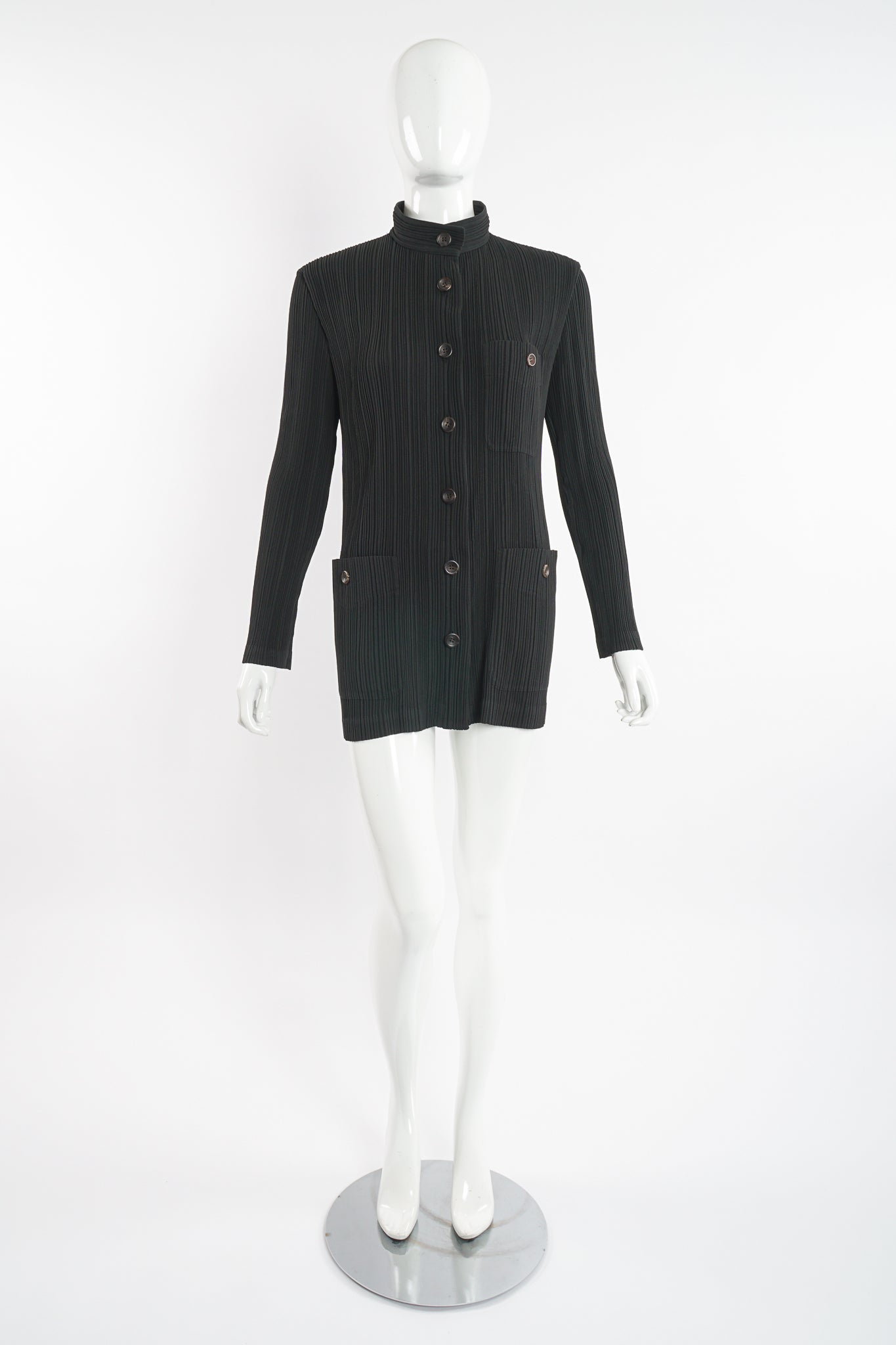 Vintage Issey Miyake Unisex Pleated Shirt Jacket on Mannequin front at Recess Los Angeles