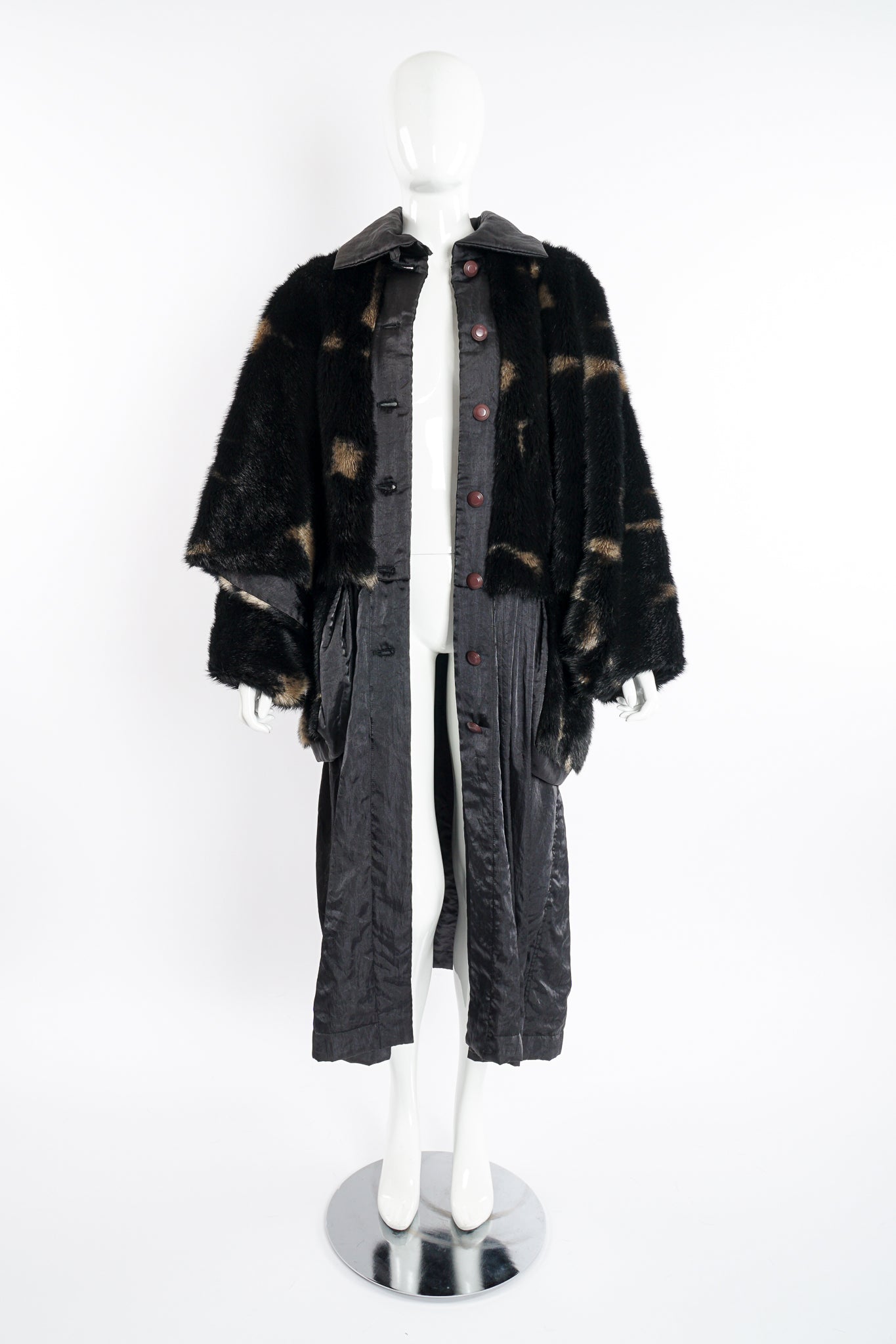 Vintage Issey Miyake Avant Garde Faux Fur Overcoat on Mannequin open at Recess Los Angeles