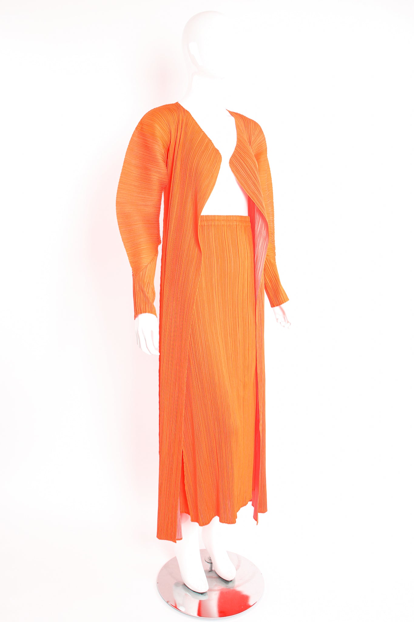 Vintage Issey Miyake Pleats Please Neon Duster & Skirt Set on Mannequin angle at Recess LA
