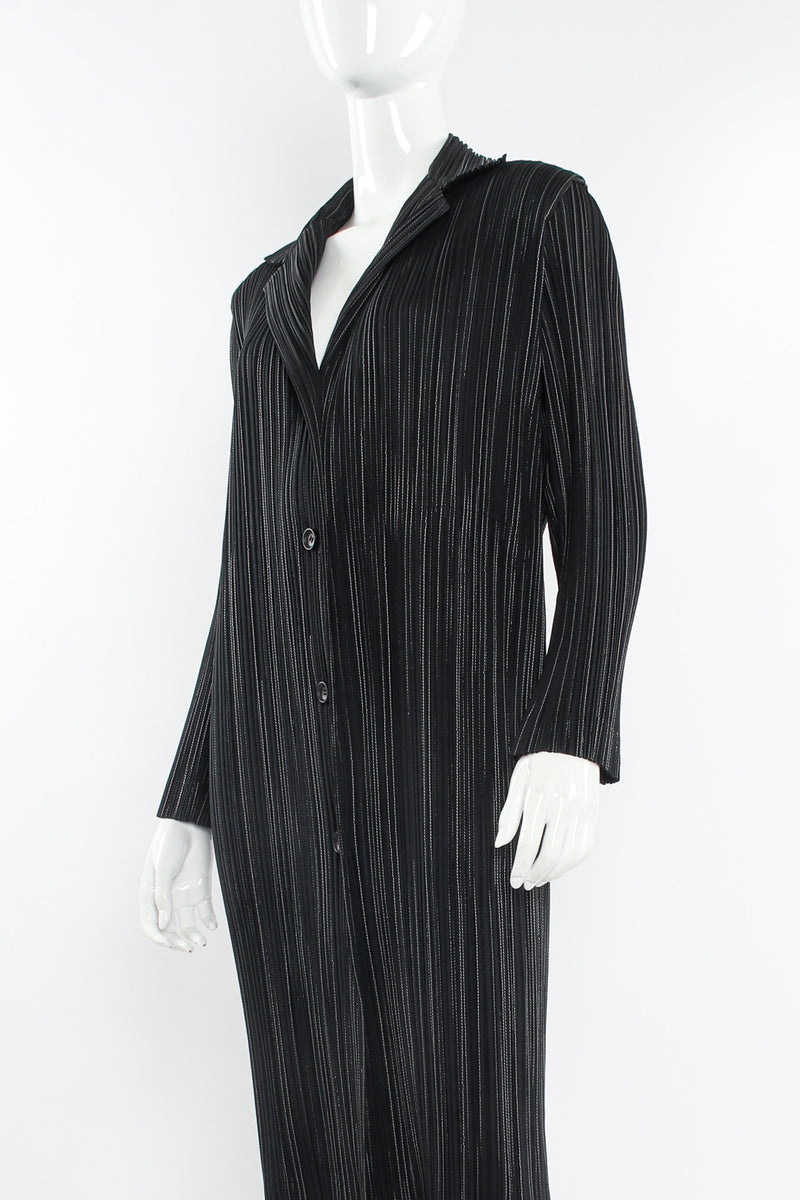 Vintage Issey Miyake Plissé Pleat Pinstripe Duster mannequin close angle @ Recess Los Angeles