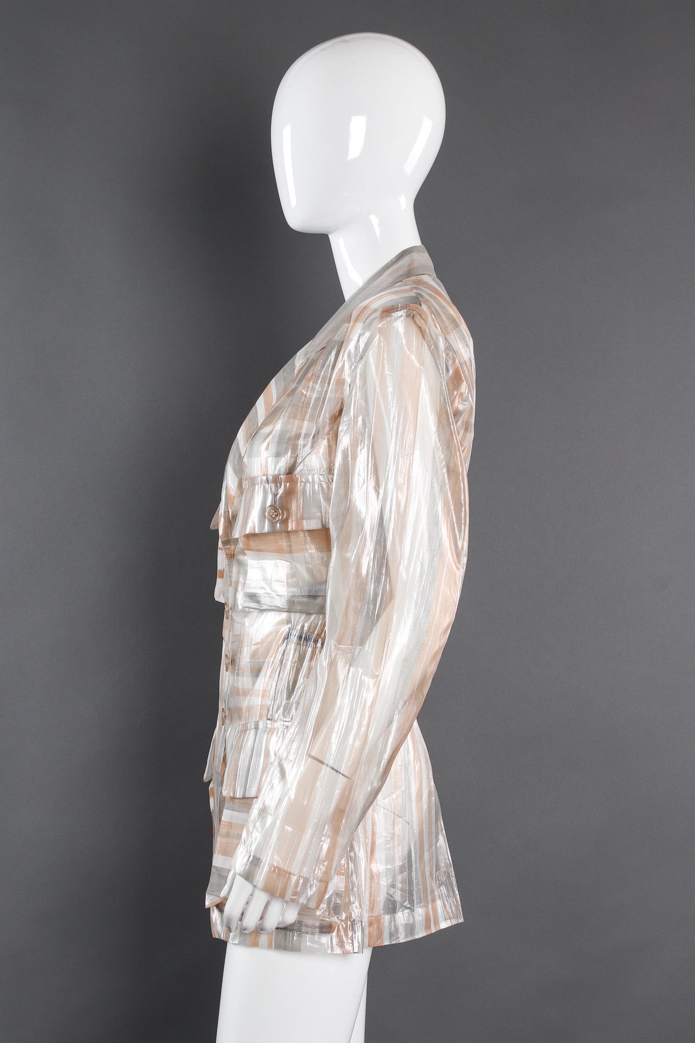 Vintage Issey Miyake Metallic Plaid Sheer Jacket & Pant Set mannequin side top @ Recess LA