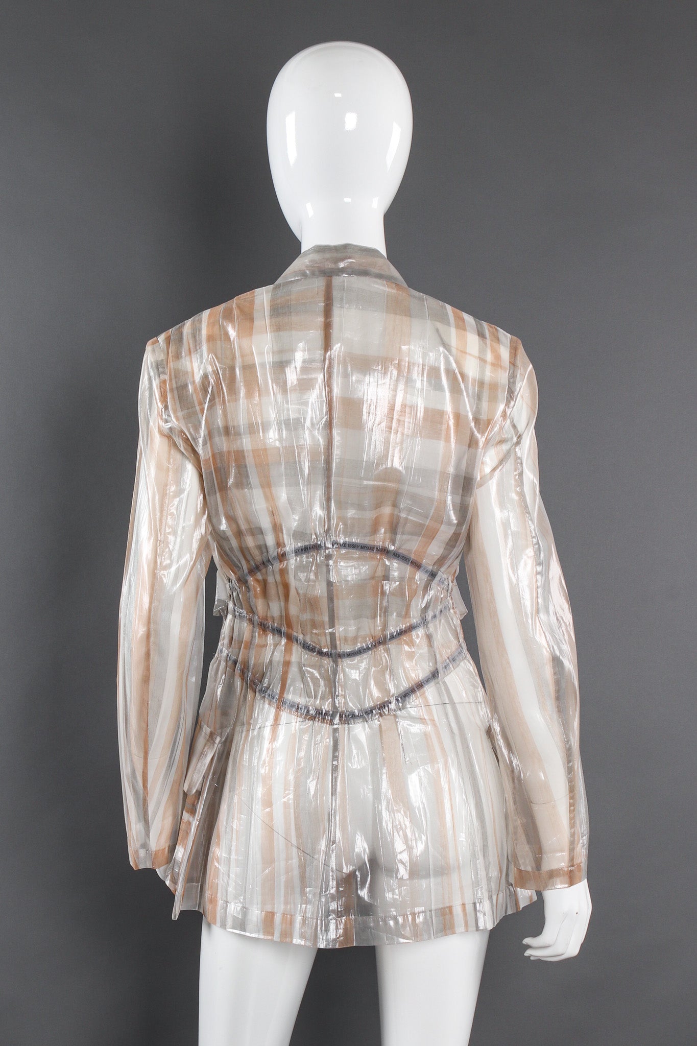 Vintage Issey Miyake Metallic Plaid Sheer Jacket & Pant Set mannequin back top @ Recess LA