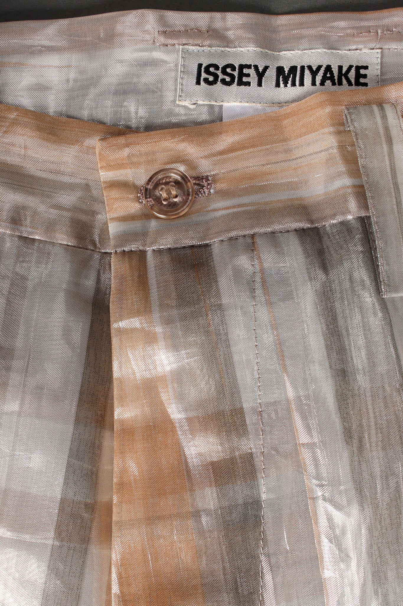 Vintage Issey Miyake Metallic Plaid Sheer Jacket & Pant Set pant button @ Recess LA