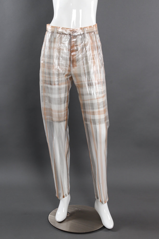 Vintage Issey Miyake Metallic Plaid Sheer Jacket & Pant Set mannequin front pant @ Recess LA