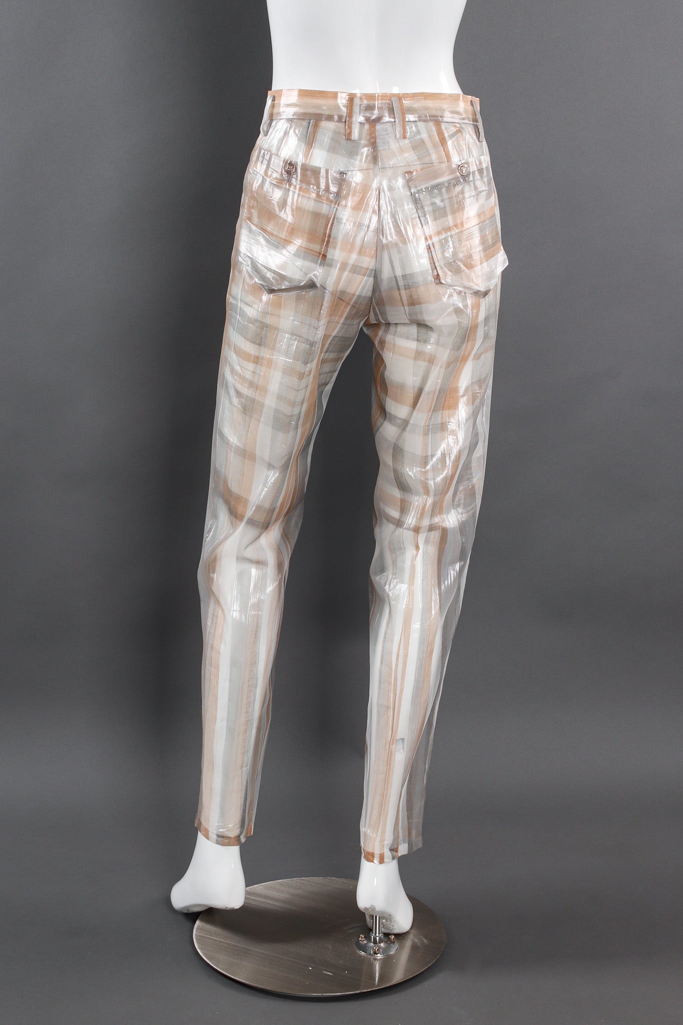 Vintage Issey Miyake Metallic Plaid Sheer Jacket & Pant Set mannequin back pant @ Recess LA