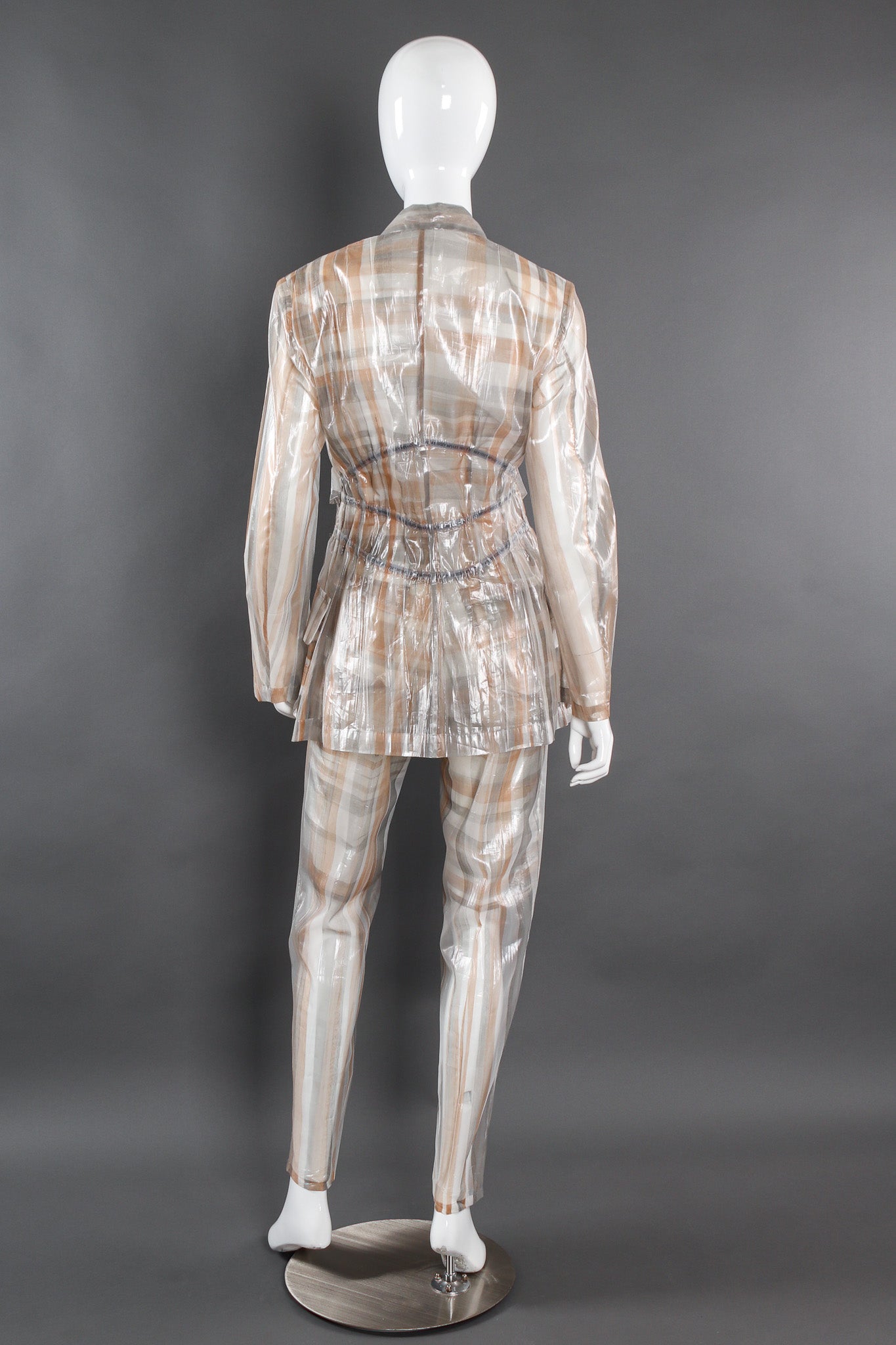Vintage Issey Miyake Metallic Plaid Sheer Jacket & Pant Set mannequin back @ Recess LA