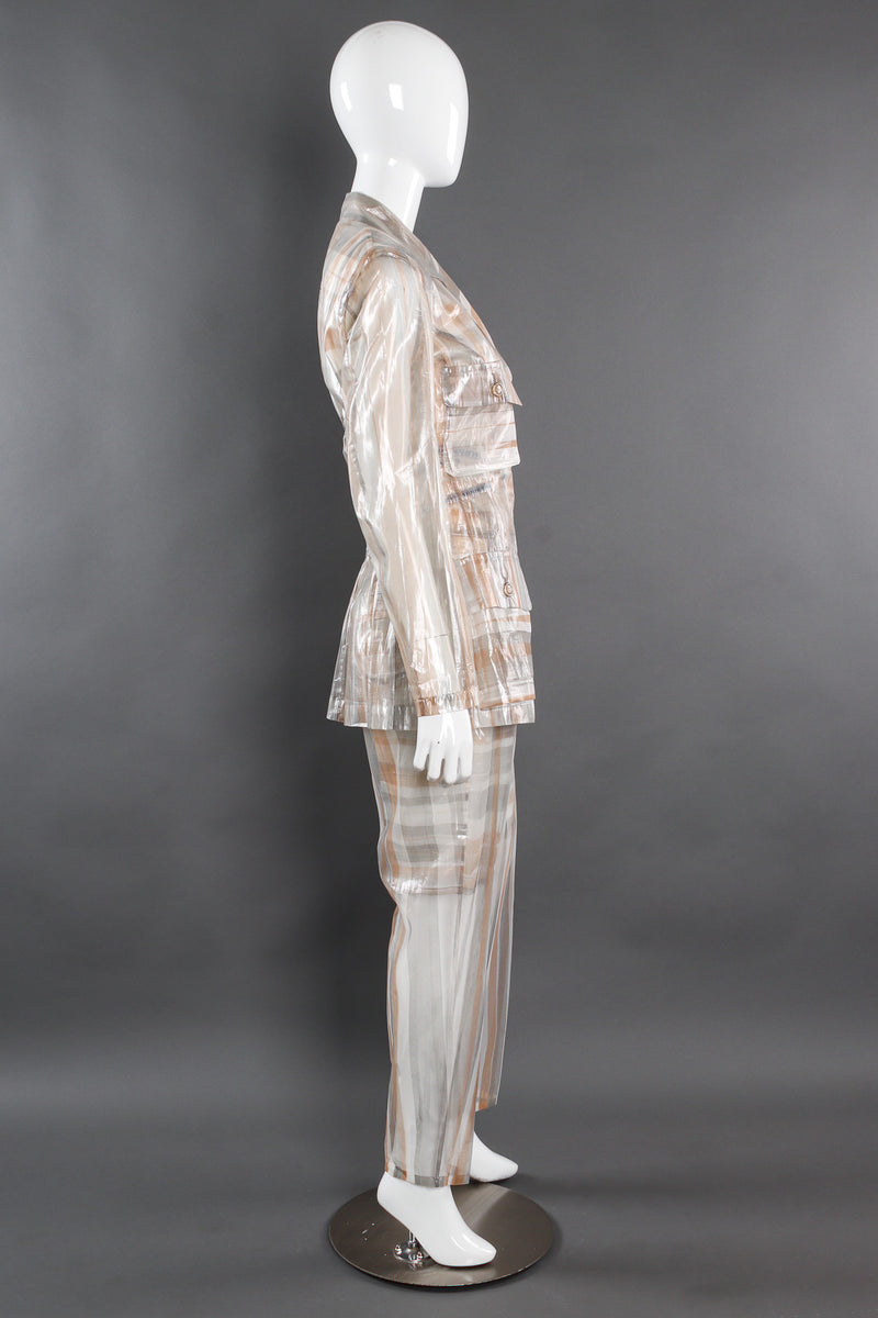 Vintage Issey Miyake Metallic Plaid Sheer Jacket & Pant Set mannequin side @ Recess LA