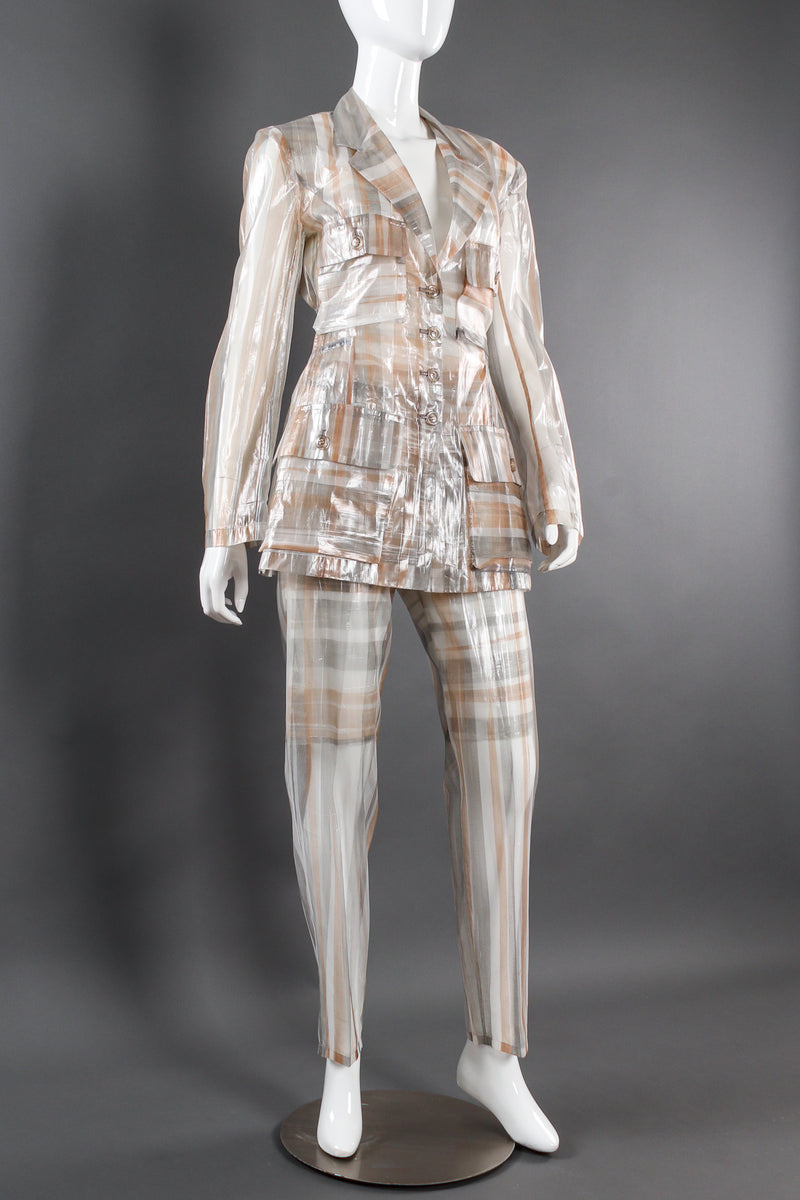 Vintage Issey Miyake Metallic Plaid Sheer Jacket & Pant Set mannequin angle @ Recess LA