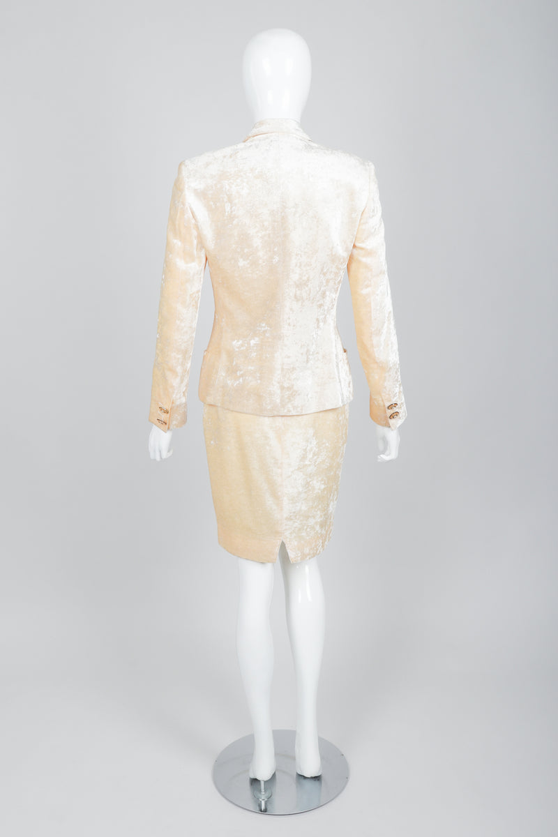 Vintage Istante Versace Vanilla Crushed Velvet Jacket & Skirt Set Bridal Suit on Mannequin Back