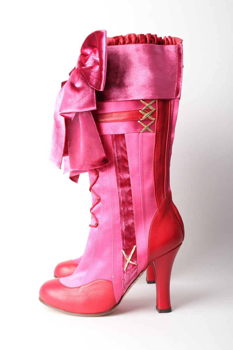 John Galliano Lolita Punk Satin Velvet Bow Boots