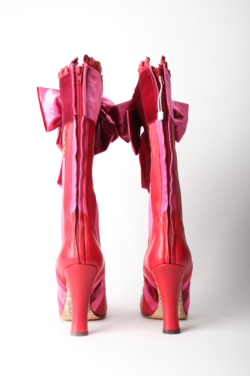 John Galliano Lolita Punk Satin Velvet Bow Boots