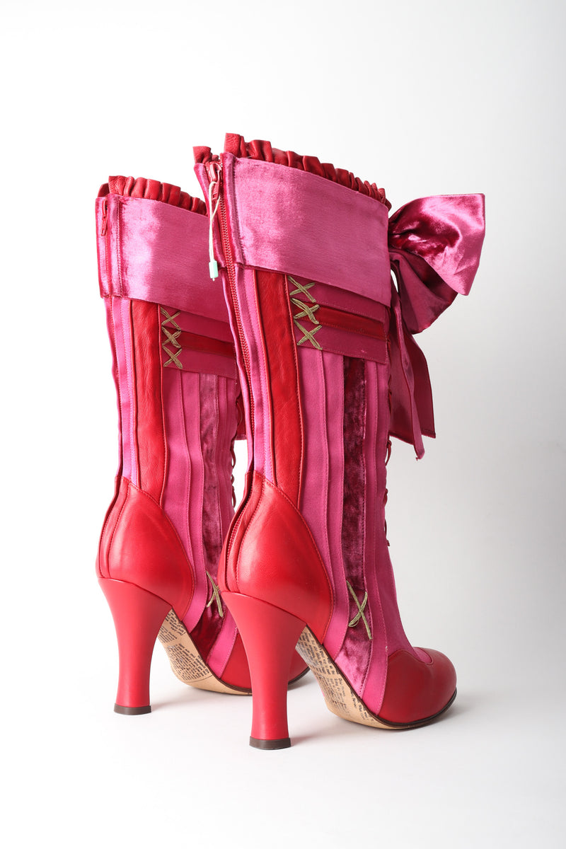 John Galliano Lolita Punk Satin Velvet Bow Boots